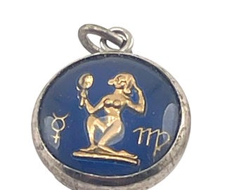 Virgo Zodiac Pendant Charm Glass Bubble Blue Sterling Enamel Astrology Jewelry September Birthday