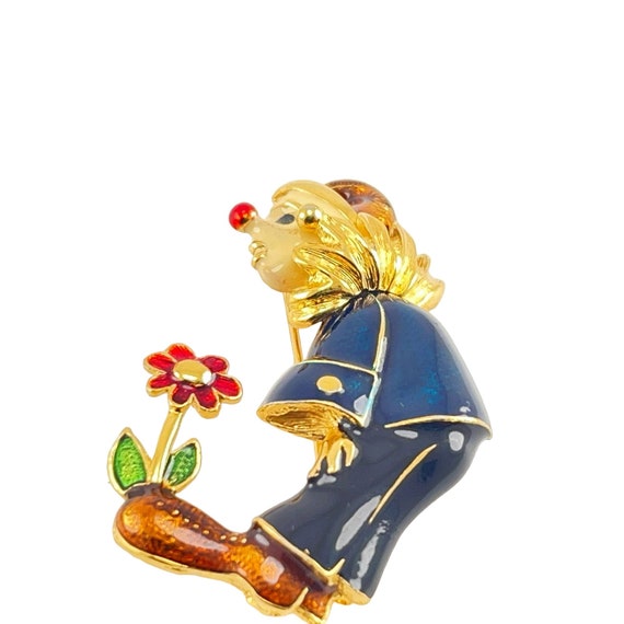 Clown or Jester Pin Enamel with Sprouting Daisy F… - image 2