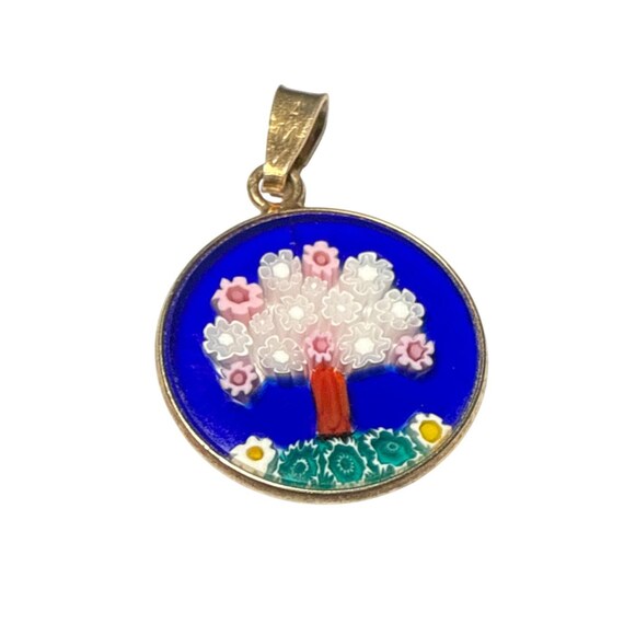 Pendentif Rond En Verre De Murano Doré – Vintage, Made In Italy, Neuf