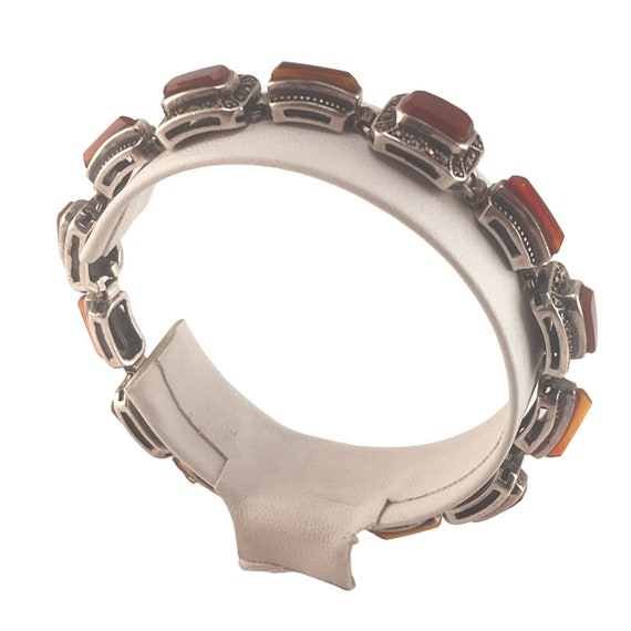 Carnelian Sterling Silver Marcasite Stone Bracele… - image 5