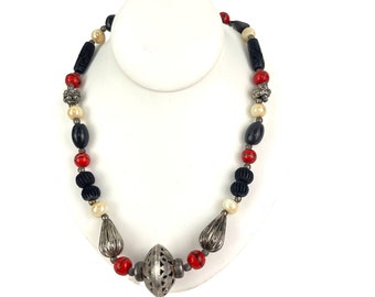 Collier Ethnique Vintage En Perles Fait Main - Longueur 41-45 Cm, Perles Jaune/orange