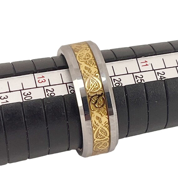 Anello Celtico Con Drago In Tungsteno Dorato, Fede Nuziale Con - Foto 12