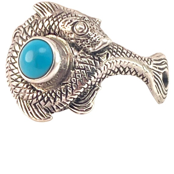 Turquoise Round Cabochon Fish Ring Sterling 925 10