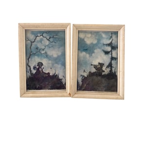 Vintage Genuine Hummel Framed Prints Set of 2 Wooden Frame Germany Art
