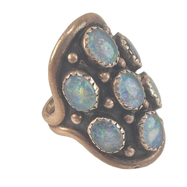 Navajo Nakai Opal Cluster Ring Size 8 Sterling Silver Signed Native American, First Nations, Southwest, Indian Jewelry