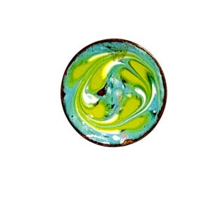 1960s Vintage Enamel Pin Green Blue Swirl Round Brooch Mid Century Modern Jewelry