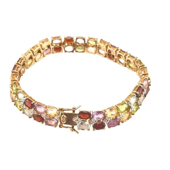 Multicolor Gems 925 Vermeil Yellow Gold 2 Row Ova… - image 10