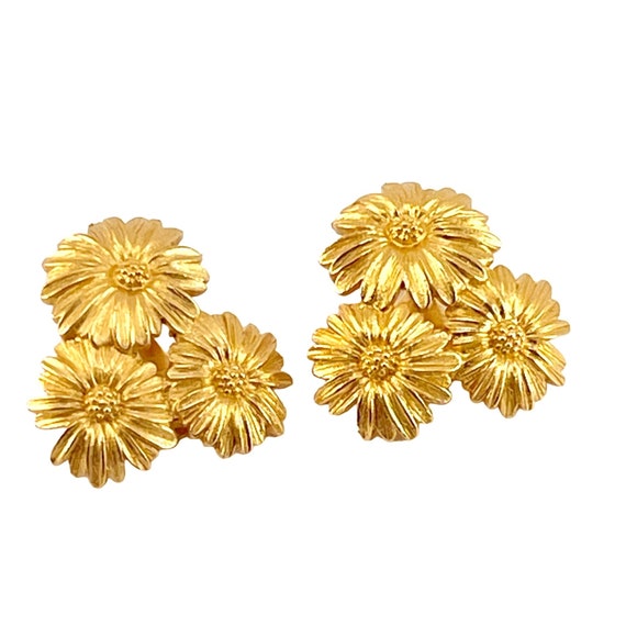 Monet Three Flower Cluster Clip On Earrings Vintag