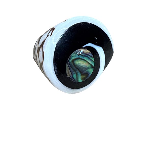 Boho Beach Abalone Inlay Shell Ring Size 7.75 Sta… - image 2