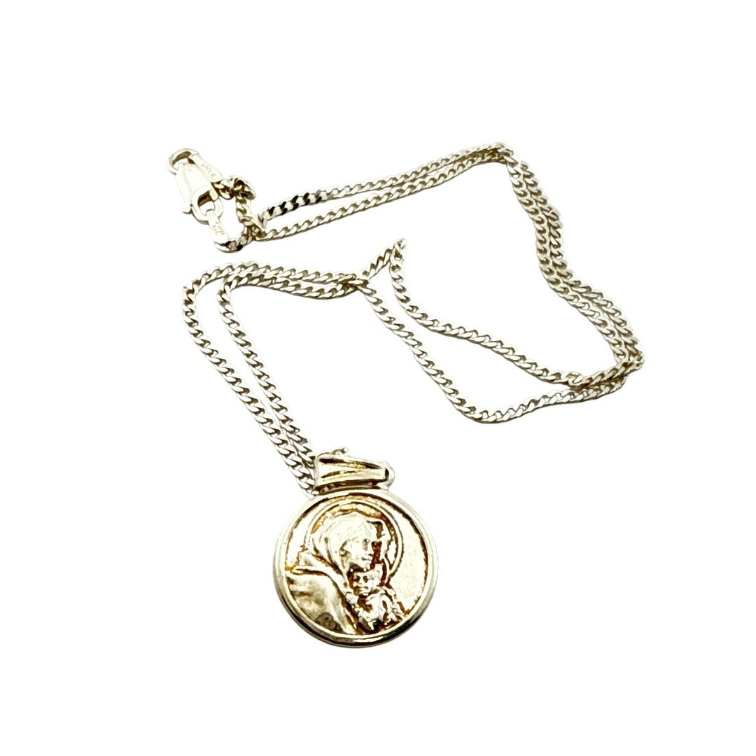 Sterling Silver Round Medallion Pendant Necklace 18” 925 Chain Vintage ...