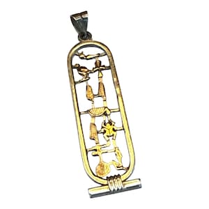 Egyptian Cartouche Pendant Sterling Silver Gold Hieroglyph Jewelry Amulet