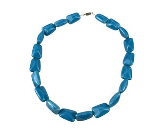 Vintage Chunky Blue Bead Necklace Barrel Clasp Statement Choker 16&quot;
