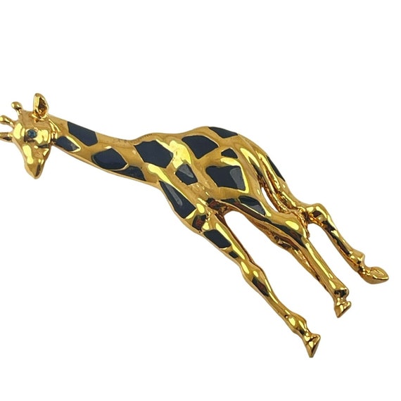 Gold Giraffe Pin Black Enamel Spots Clear Crystal… - image 4