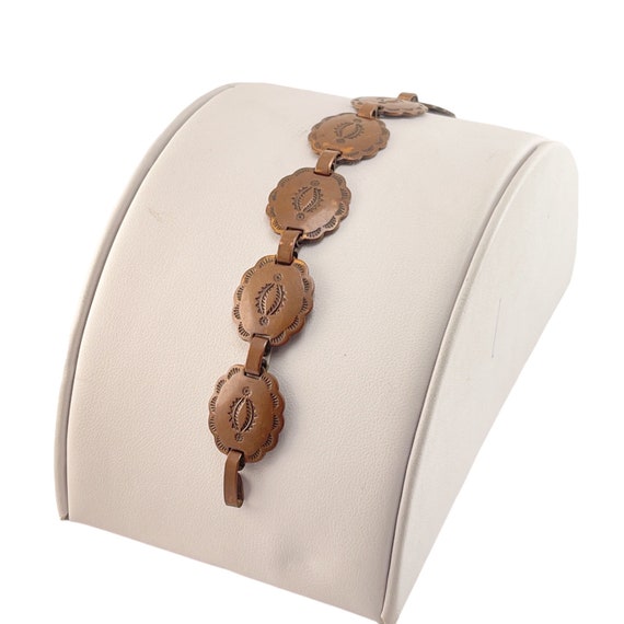 Vintage Navajo Copper Etched Concho Bracelet Size… - image 5