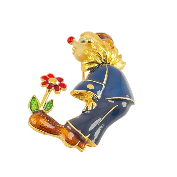 Clown or Jester Pin Enamel with Sprouting Daisy F… - image 3