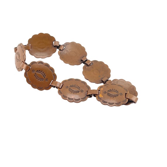 Vintage Navajo Copper Etched Concho Bracelet Size… - image 8