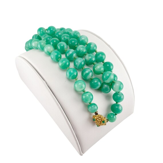 Emerald Green Chalcedony Knotted Bead Necklace wi… - image 7
