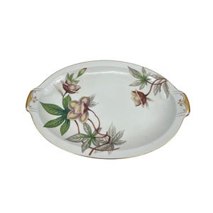 Ivory China Oval Serving Platter By Meito China Woodrose Plates Service Woodrose Pattern 14 Inches Vintage Floral Design and Gold Trim