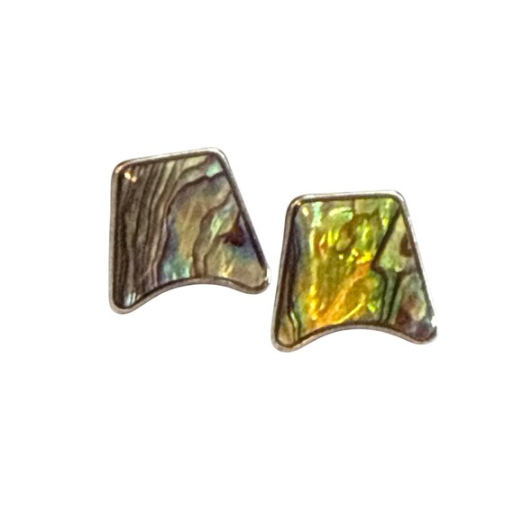 Abalone Shell Square Post Earrings Iridescent Stu… - image 2