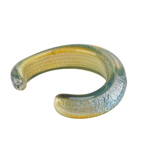 Glass Cuff Handcrafted Bracelet Blue Green Irides… - image 3