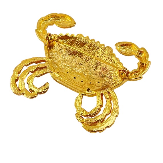 Crab Brooch Pin Green Eyes Rhinestone Gold Plated… - image 5
