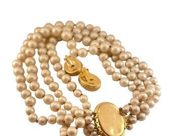 Ensemble Collier + Boucles D'oreilles Clips Vintage RICHELIEU - Fausses Perles Ton Or - Années 80