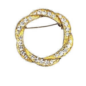 Vintage Roman Rhinestone Brooch Pin Gold Tone Elegant Costume Jewelry