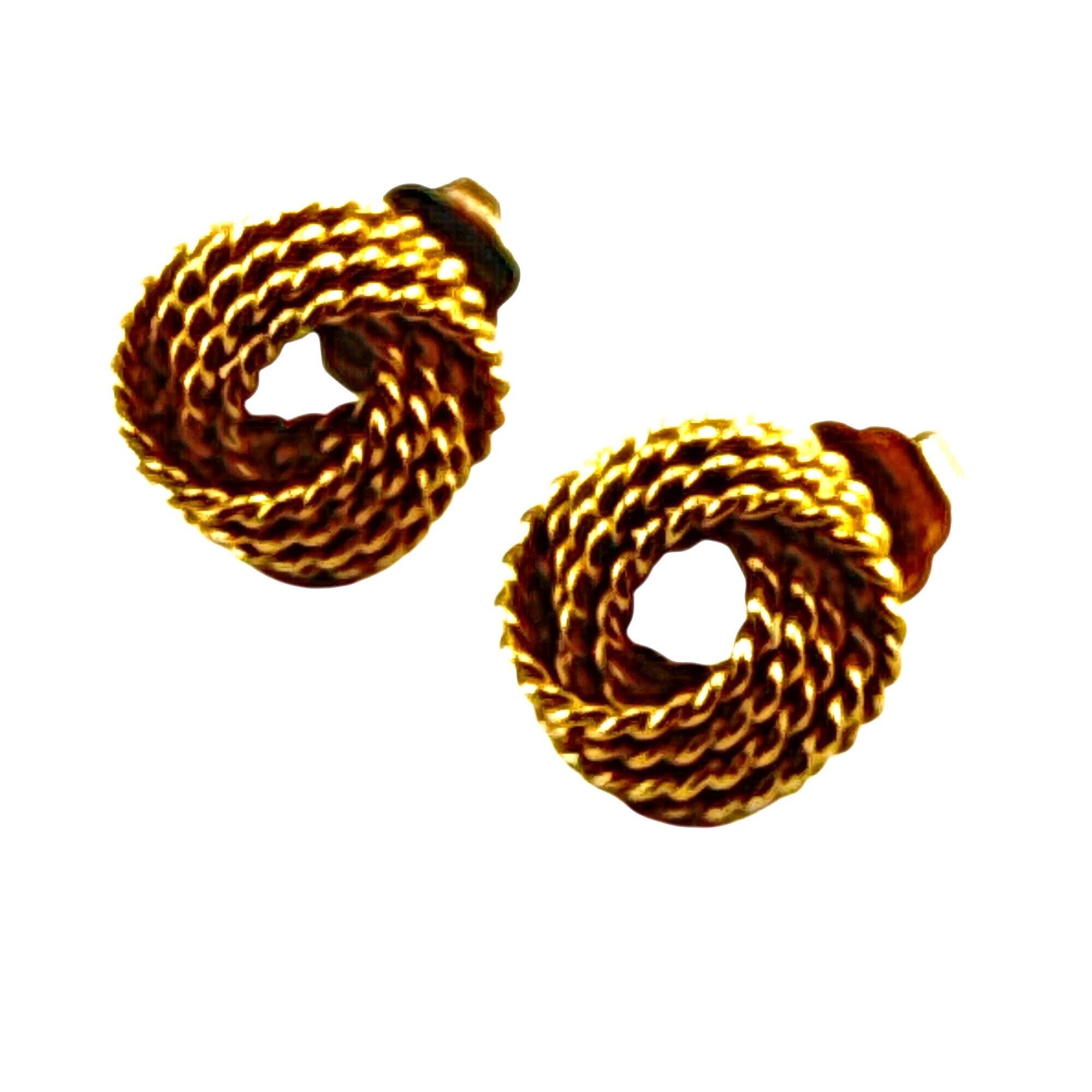 Vintage Gold Love Knot Rope Stud Earrings Twisted Woven Post Jewelry