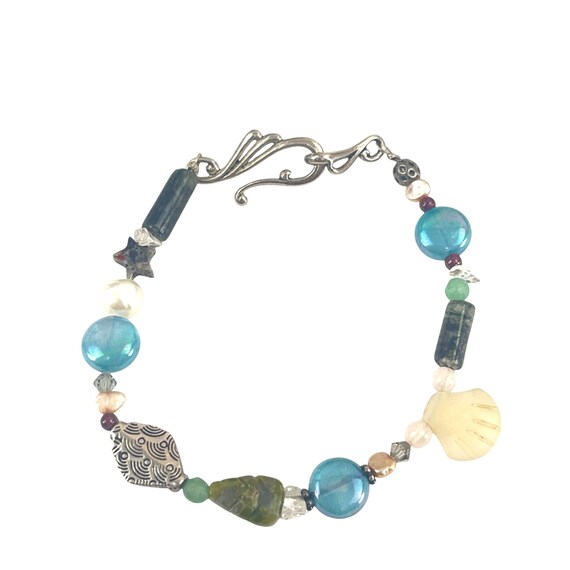 Handcrafted Beaded Bracelet With Shell Glass & St… - image 2