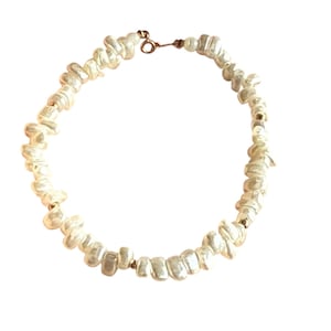 Handmade 14K Freshwater Pearl Beaded Necklace W/ Gold-Tone Clasp Modern Minimalist