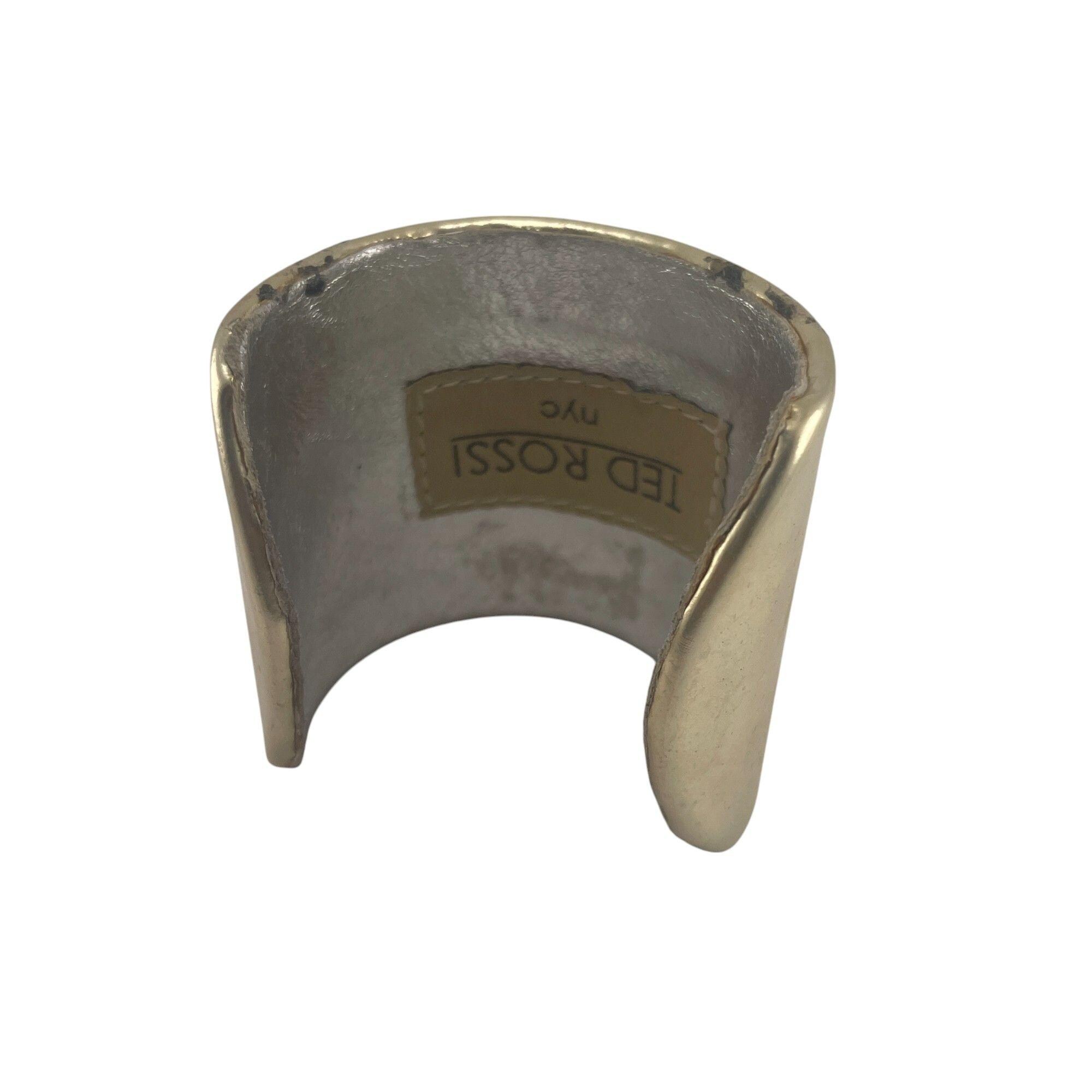 Ted Rossi NYC Gold Silver Leather Designer Rare Y2K Crystal Cuff 