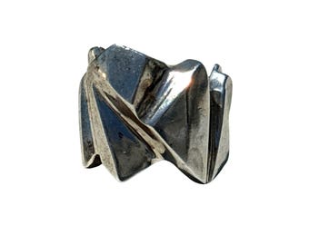 Brutalist Sterling Silver Ring Abstract Modernist Sculptural Design Size 10.5 17g