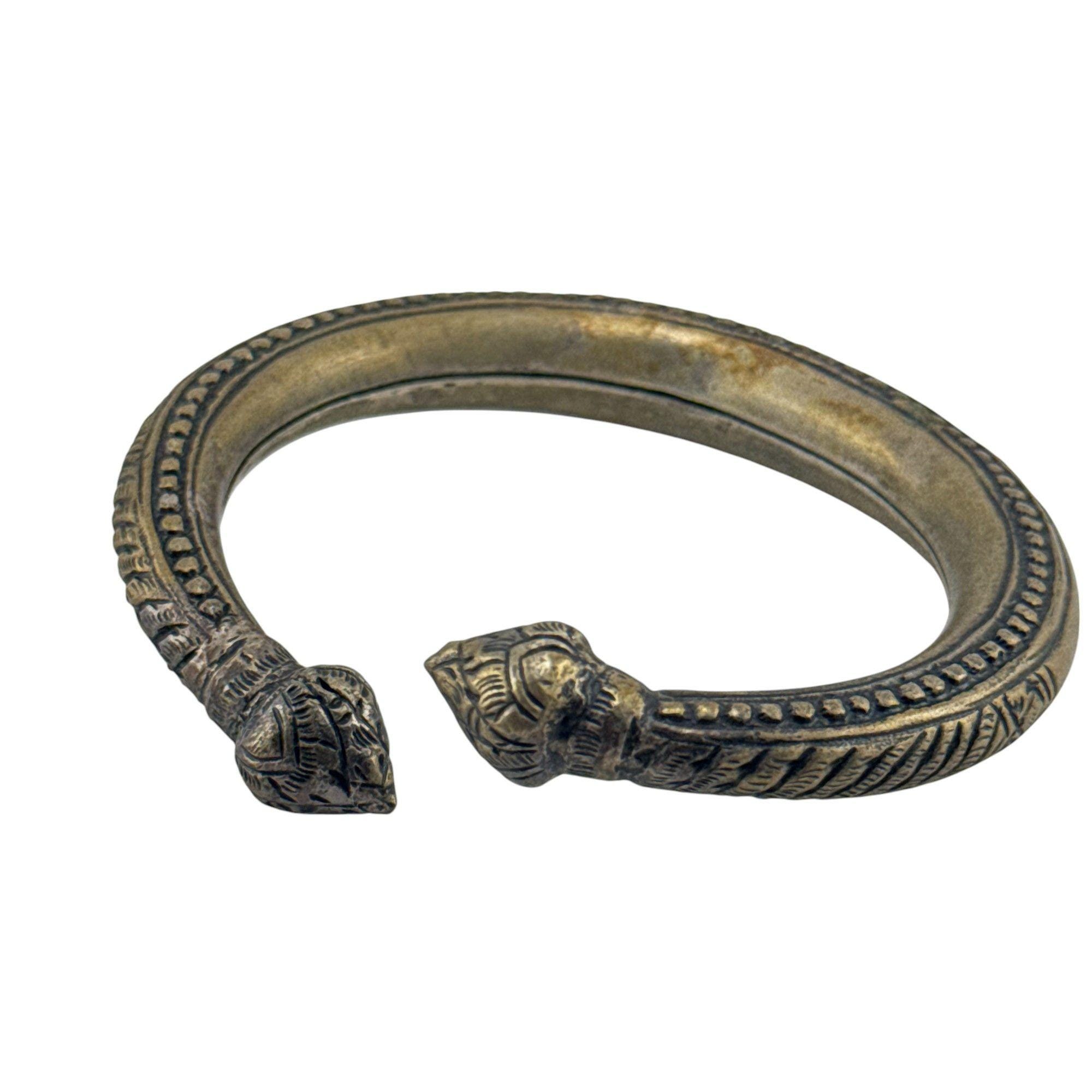 Vintage Tribal Brass Torque Bangle Cuff Bracelet With Engraved