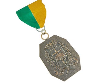 Vintage Don Bosco Tech Italienische 1 Medal Ribbon Grün Gelb Bronze