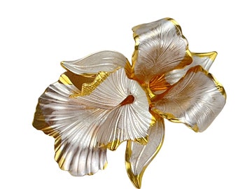 Ceritto Original 1982 Orchid Retro, Vintage Gold Silver Tone Floral Brooch Pin