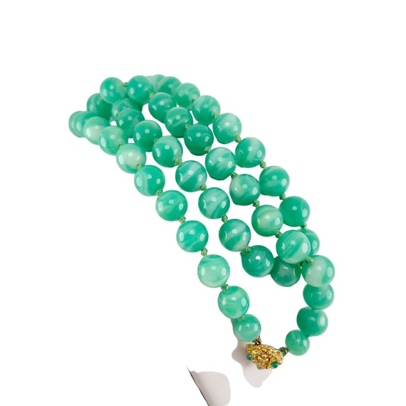 Emerald Green Chalcedony Knotted Bead Necklace wi… - image 6