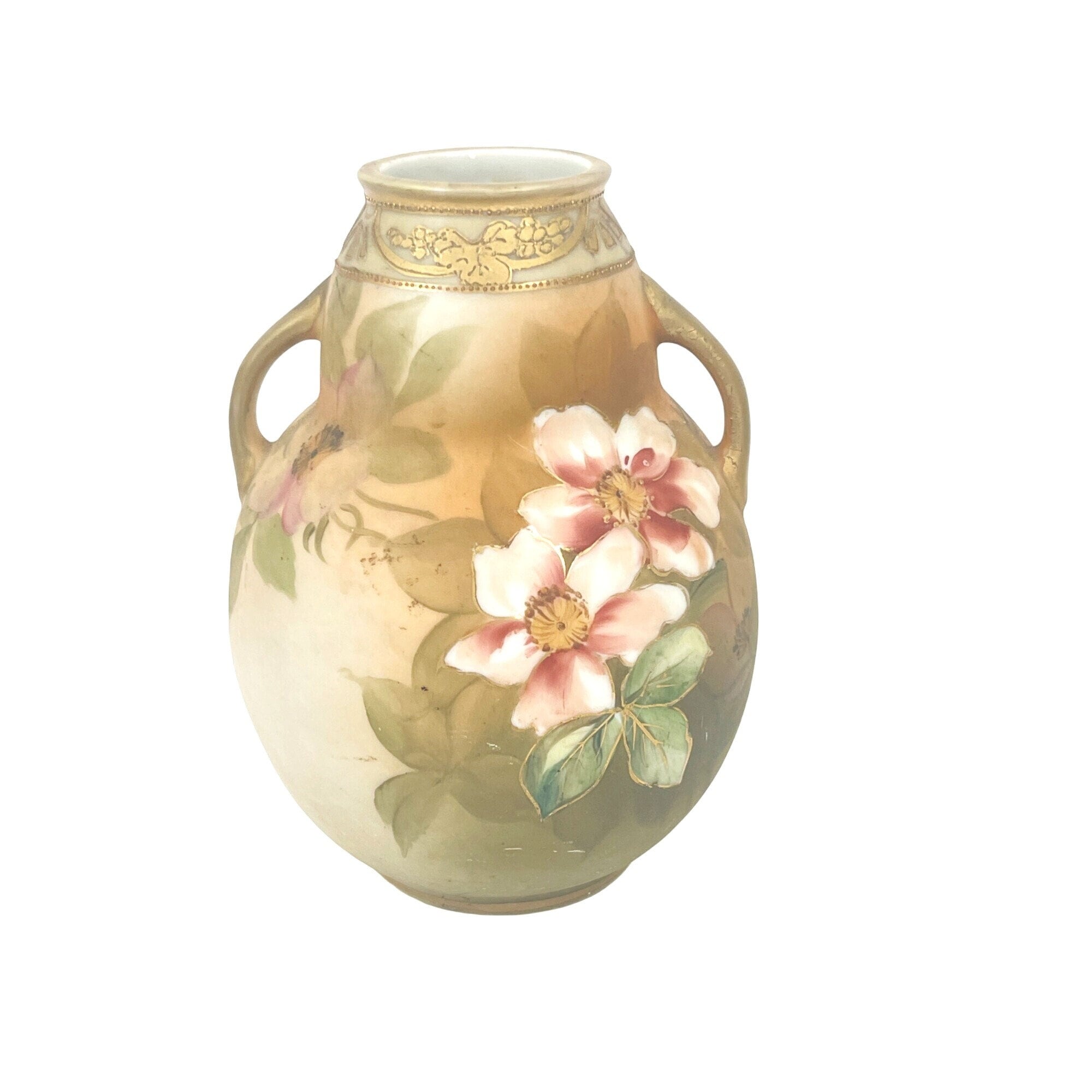 アンティーク手描き九谷焼花柄花瓶とダブルハンドル - Etsy 日本