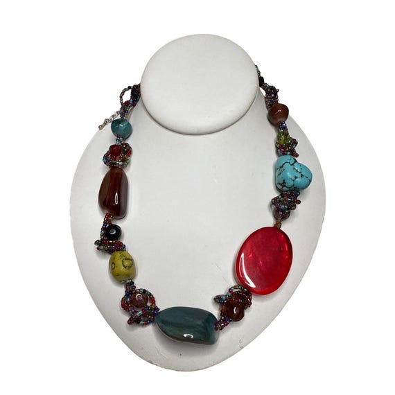 Handmade Multicolor Gemstone Bead Statement Neckl… - image 3