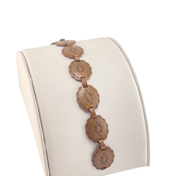 Vintage Navajo Copper Etched Concho Bracelet Size… - image 1