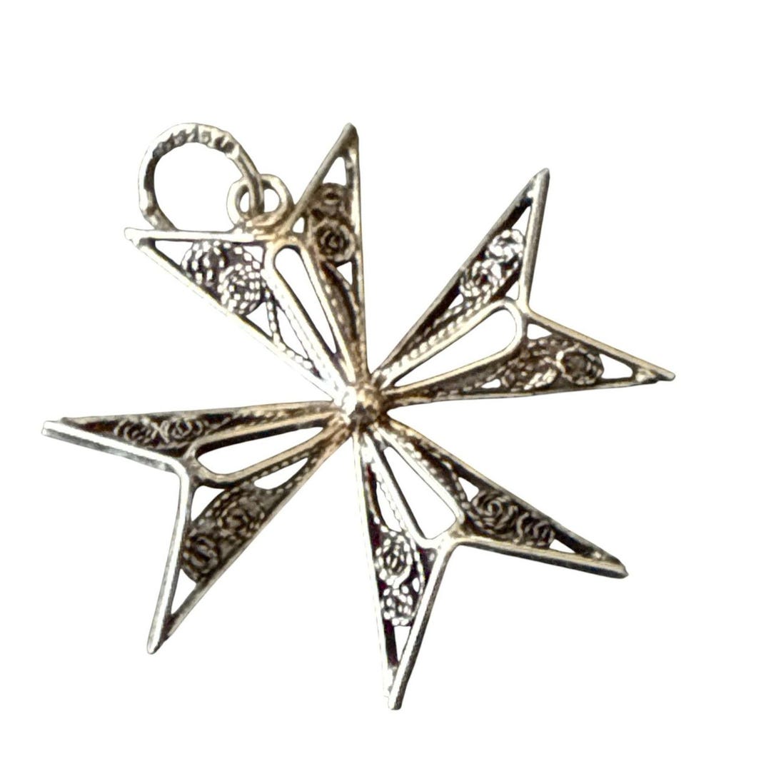 Vintage Sterling Silver Maltese Cross Pendant 4.15g Filigree Star Charm ...