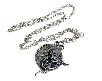 Steampunk Dragon Necklace Gothic Fantasy Gear Pendant Alchemy Gothic Style