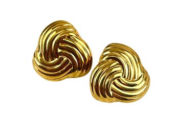 Vintage goldfarbene Knoten Ohrclips strukturiertes gewebtes Design im klassischen Stil