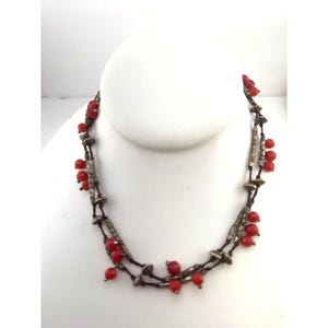 Lucky Brand Red Bead Statement Necklace – Boho Floral Vine Chain Jewelry