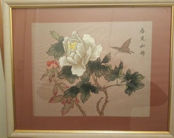 Framed Asian painting on silk