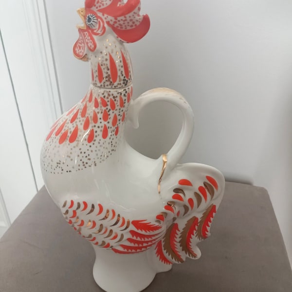 Carafe en porcelaine russe en forme de Coq Manufacture Lomonosov