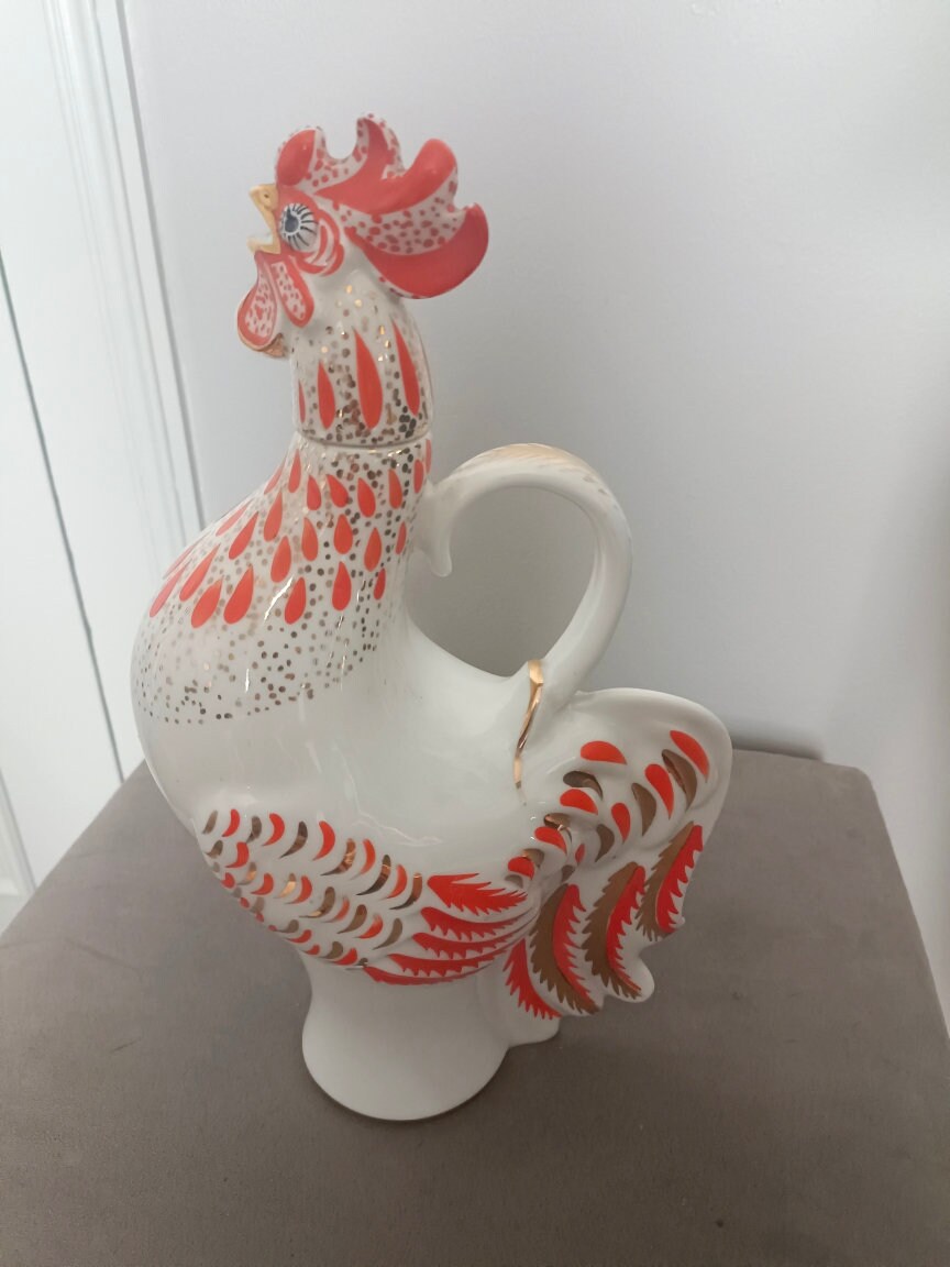 Russian porcelain carafe in the shape of a rooster Lomonosov Manufactory