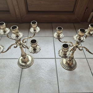 2 Bougeoirs 5 branches en laiton