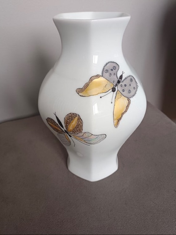 Hexagonal Limoges Porcelain Vase With Butterfly Decoration - Etsy