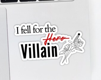 Me enamoré del villano, pegatina troquelada en color blanco o transparente