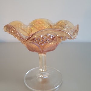 Marigold Carnival glass compote dish